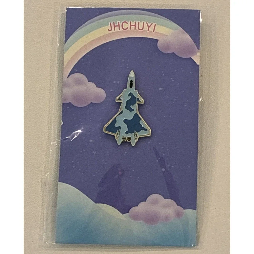 Blue Camouflage Jet Fighter Enamel Lapel Pin Military Aircraft Badge